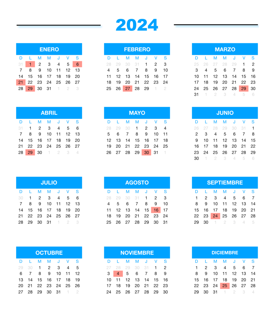 Calendario de los Días Feriados 2024 en República Dominicana2024
